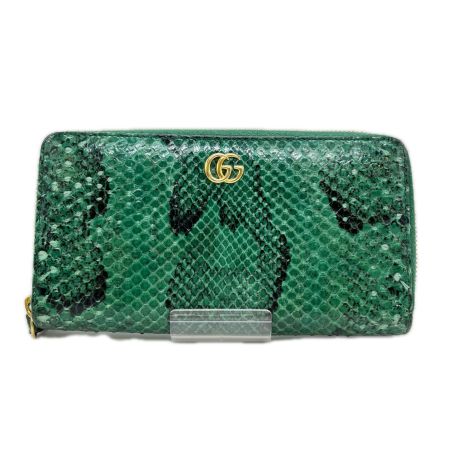  GUCCI グッチ ラウンドファスナー財布 GGマーモント パイソン  456117 グリーン 外箱・袋付き