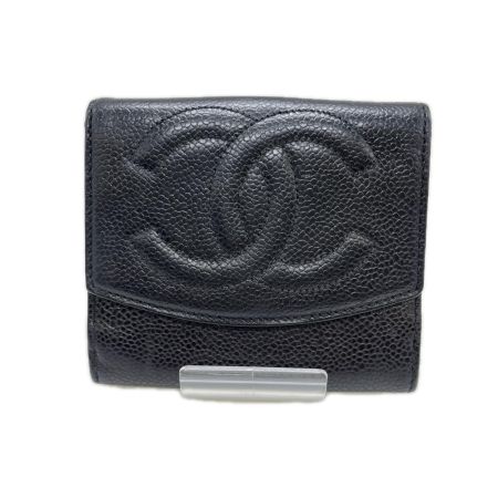  CHANEL シャネル Wホック財布　 ココマーク  ブラック