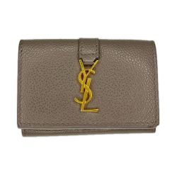 SAINT LAURENT Paris YSLライン オリガミ タイニーウォレット 3つ折り財布 TGN669959 グレー Bランク