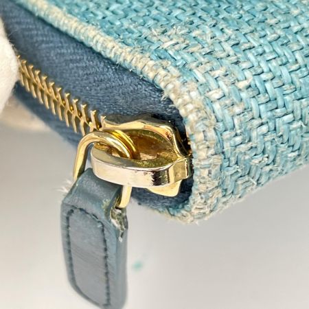 CHANEL シャネル ドーヴィル ストライプ ラウンドファスナー財布 AB1976 ターコイズグリーン ギャランティカード・箱付