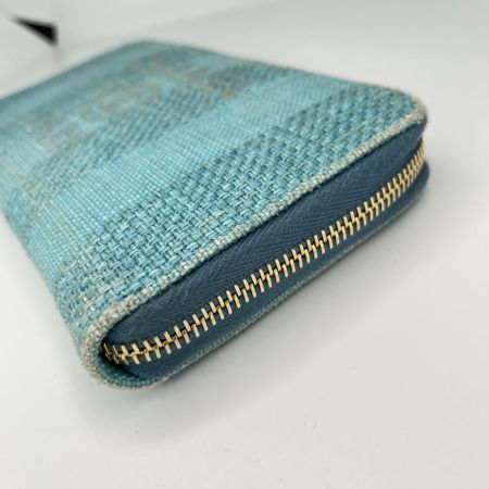 CHANEL シャネル ドーヴィル ストライプ ラウンドファスナー財布 AB1976 ターコイズグリーン ギャランティカード・箱付
