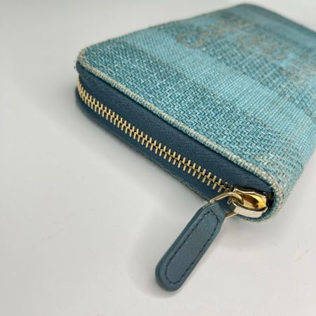CHANEL シャネル ドーヴィル ストライプ ラウンドファスナー財布 AB1976 ターコイズグリーン ギャランティカード・箱付