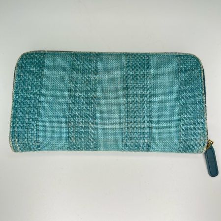 CHANEL シャネル ドーヴィル ストライプ ラウンドファスナー財布 AB1976 ターコイズグリーン ギャランティカード・箱付