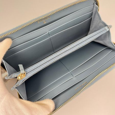 CHANEL シャネル ドーヴィル ストライプ ラウンドファスナー財布 AB1976 ターコイズグリーン ギャランティカード・箱付