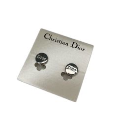 Christian Dior クリスチャンディオール イヤリング 丸形 ロゴ 箱付 シルバー Bランク