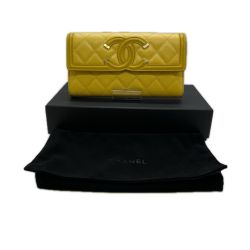 CHANEL シャネル 長財布 キャビアスキン　フィリグリー  箱付 小銭入れヨゴレ.角スレ有  A84449 イエロー Cランク