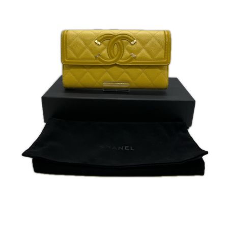 CHANEL シャネル 長財布 キャビアスキン　フィリグリー  箱付 小銭入れヨゴレ.角スレ有  A84449 イエロー