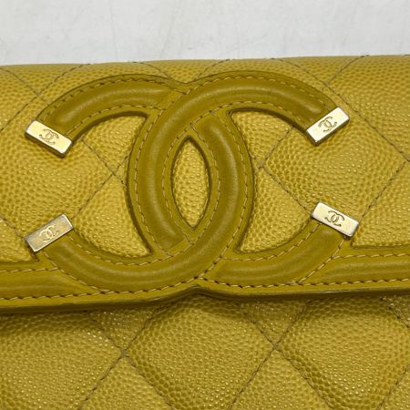 CHANEL シャネル 長財布 キャビアスキン　フィリグリー  箱付 小銭入れヨゴレ.角スレ有  A84449 イエロー