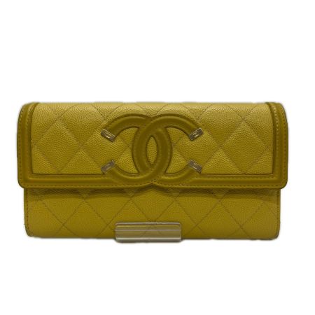 CHANEL シャネル 長財布 キャビアスキン　フィリグリー  箱付 小銭入れヨゴレ.角スレ有  A84449 イエロー