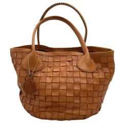 robita ロビタ レディース ハンドバッグ レザー 編み込み キャメル Bランク