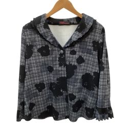 ♪♪ SHISENDO 詩仙堂 レディース シャツ ブラウス チェック 花柄 グレー Bランク