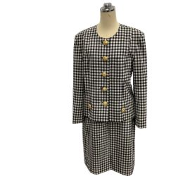 ♪♪ KIMIJIMA レディース 金ボタン スカートスーツ SIZE １３号 ホワイト×ネイビー Bランク