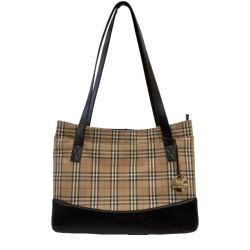♪♪ BURBERRY バーバリー ハンドバッグ ノバチェック ベージュ×ブラック Bランク