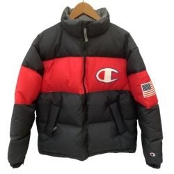 ♪♪ Champion チャンピオン メンズ ダウンジャケット SIZE L ブラック×レッド Bランク