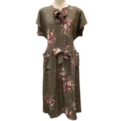 ♪♪ PINK HOUSE ピンクハウス ヴィンテージ レディース ワンピース 花柄 ピコフリル リボン ベージュ Bランク