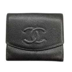 ♪♪ CHANEL シャネル レディース ３つ折り財布 キャビアスキン  ブラック Bランク