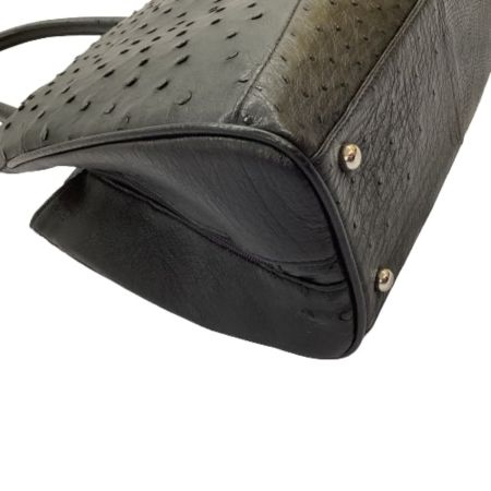 レディース　ハンドバッグ レザー オーストリッチ ブラック