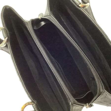 レディース　ハンドバッグ レザー オーストリッチ ブラック