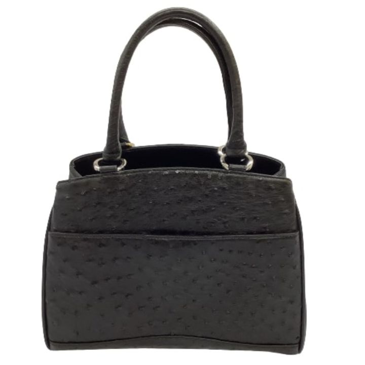 オール オーストリッチ ハンドバッグ 黒 中古美品 レディース ハンドバッグ レザー オーストリッチ ブラック