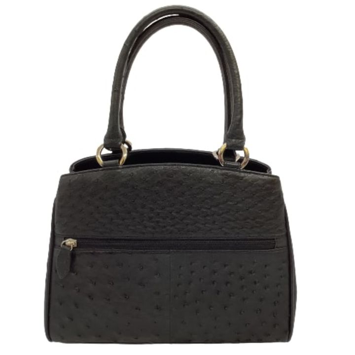 オール オーストリッチ ハンドバッグ 黒 中古美品 レディース ハンドバッグ レザー オーストリッチ ブラック