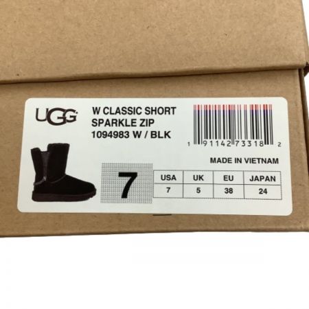  UGG アグ CLASSIC SHORT SPARKLE ZIP ムートンブーツ SIZE 24cm 1094983 ブラック