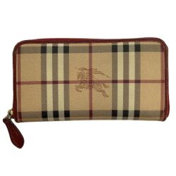 ♪♪ BURBERRY バーバリー レディース 長財布 ベージュ×レッド Bランク