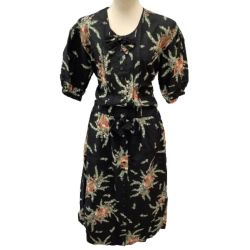 PINK HOUSE ピンクハウス レディース　ワンピース 花柄 ピコフリル リボン  ブラック Bランク