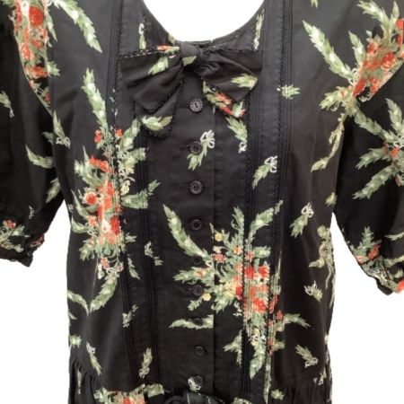 PINK HOUSE ピンクハウス レディース　ワンピース 花柄 ピコフリル リボン  ブラック