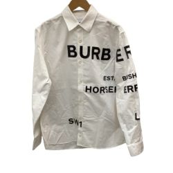 ♪♪ BURBERRY バーバリー メンズ シャツ ホースフェリー 黒ロゴプリント SIZE S ホワイト Bランク