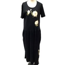 ♪♪ INGEBORG インゲボルグ Vintage ヴィンテージ レディース ロングワンピース 花柄 牡丹 ブラック Bランク