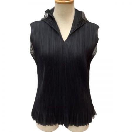  ISSEY MIYAKE イッセイミヤケ PLATS PLEASE ノースリーブカットソー レース２枚重ね 変形 SIZE 3 ブラック