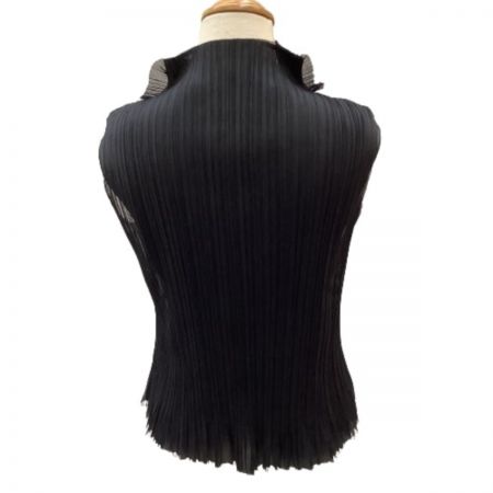  ISSEY MIYAKE イッセイミヤケ PLATS PLEASE ノースリーブカットソー レース２枚重ね 変形 SIZE 3 ブラック