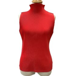♪♪ ISSEY MIYAKE イッセイミヤケ PLATS PLEASE レディース ノースリーブカットソー SIZE 3 レッド Bランク