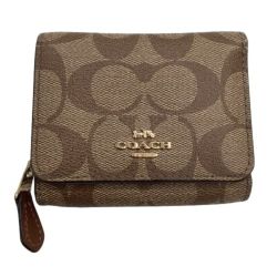 COACH コーチ 3つ折り財布 シグネチャー ベージュ Bランク