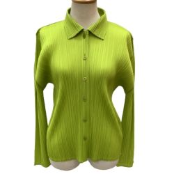 ♪♪ ISSEY MIYAKE イッセイミヤケ  PLATS PLEASE レディース シャツ カーディガン SIZE 3 PP51-JJ001 黄緑 Bランク