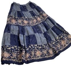 ♪♪ PINK HOUSE ピンクハウス レディース デニム 前開き スカート パッチワーク ペイズリー ブルー Bランク