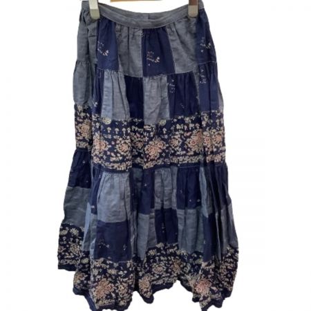  PINK HOUSE ピンクハウス レディース デニム 前開き スカート パッチワーク ペイズリー ブルー