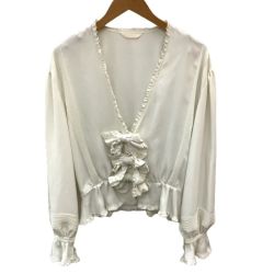 INGEBORG インゲボルグ レディース カーディガン ボレロ  リボン フリル アイボリー Bランク