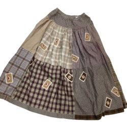 ♪♪ PINK HOUSE ピンクハウス レディース フレアスカート チェック ワッペン スイカ パッチワーク 花 Bランク