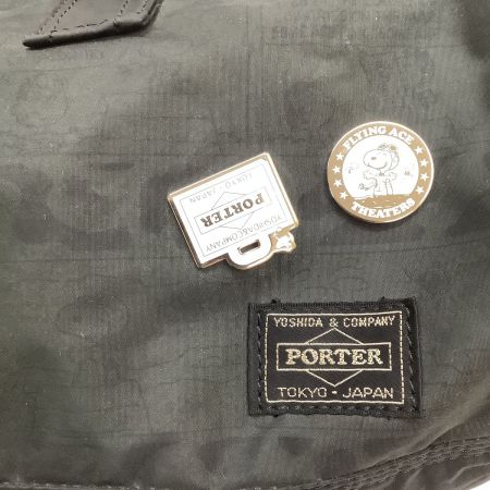  PORTER×PEANUTS ポーター×ピーナッツ スヌーピー ミニボストンバッグ ピンバッチ付き コミック柄 ブラック
