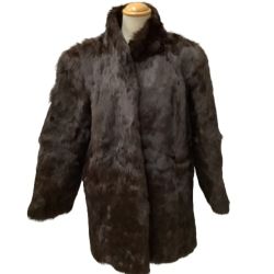 レディース 毛皮 ラビット ハーフコート SIZE L ブラウン こげ茶 Bランク