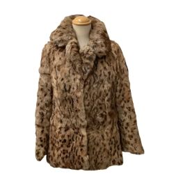 ♪♪  レディース 毛皮 ラビットファー コート ヒョウ柄 ブラウン Bランク