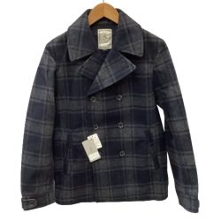 ♪♪ FIVE BROTHER ファイブブラザー メンズ Pコート チェック SIZE M ネイビー Sランク