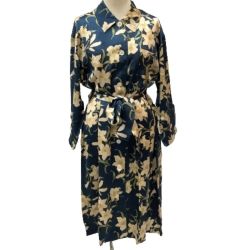 ♪♪ Yves Saint Laurent イブサンローラン レディース ワンピース SIZE M シルク100％ 花柄 ルームウェア ネイビー Bランク