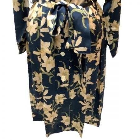  Yves Saint Laurent イブサンローラン レディース ワンピース SIZE M シルク100％ 花柄 ルームウェア ネイビー