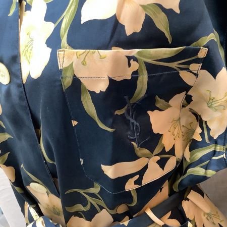  Yves Saint Laurent イブサンローラン レディース ワンピース SIZE M シルク100％ 花柄 ルームウェア ネイビー