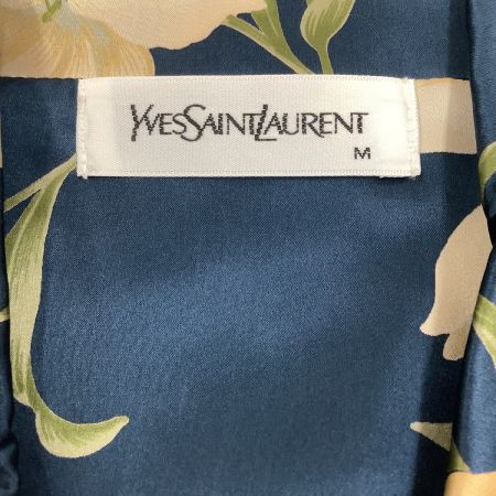  Yves Saint Laurent イブサンローラン レディース ワンピース SIZE M シルク100％ 花柄 ルームウェア ネイビー