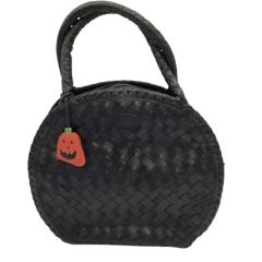 IBIZA イビサ レディース ハンドバッグ 編み込みレザー ハロウィンチャーム付き ブラック Bランク