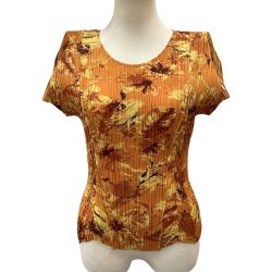 ISSEY MIYAKE イッセイミヤケ PLEATS PLEASE 希少 レア  半袖カットソー 変形 花柄 SIZE 3 PP51-JK581 オレンジ Bランク