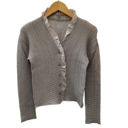 ♪♪ ISSEY MIYAKE イッセイミヤケ フリル シャツ カーディガン ワッフル プリーツ SIZE 2 IM42FJ270 グレー Bランク
